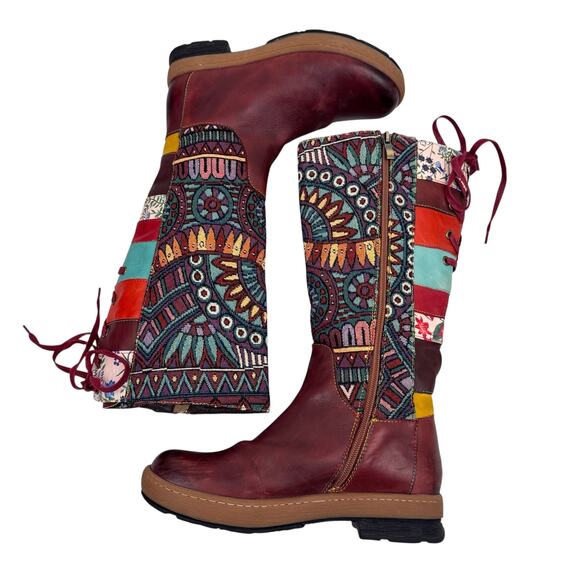 Socofy Boho Patchwork Leather Boots - Picture 4 of 11